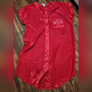 Inhibitions Satin Nightie Nightgown Red Floral SZ LG